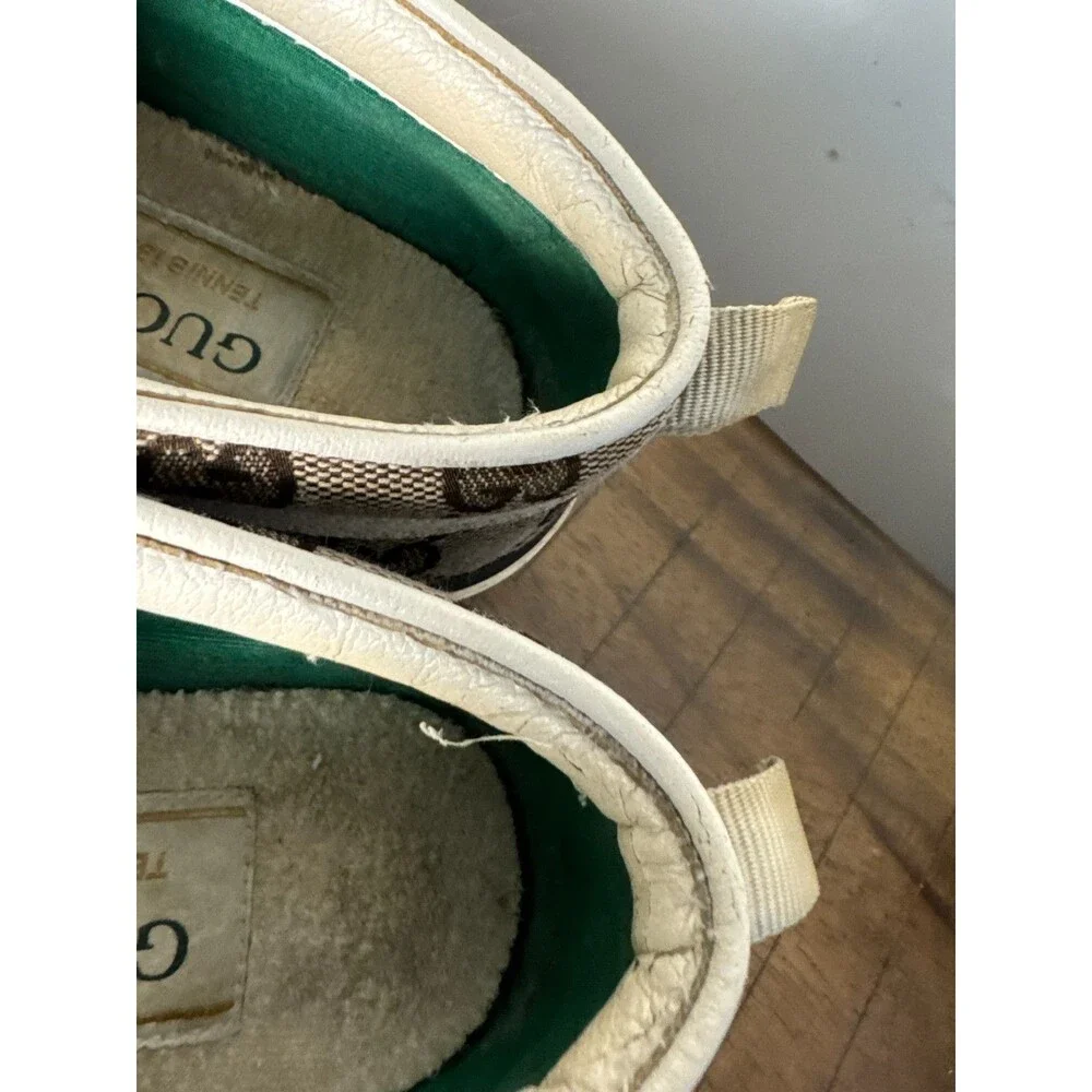 Gucci Tennis 1977 GG Supreme Canvas Slip On Sneakers Beige Brown EU 37